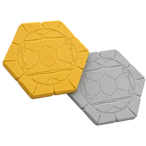 Gold Grotto hex tile and grey Dungeon hex tile for Heroes and Spells.